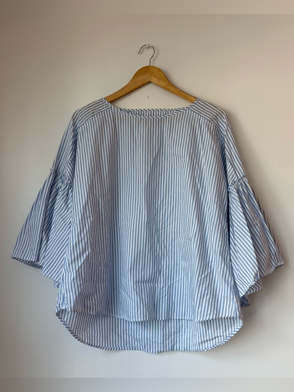 Marc Cain Blue White Striped Flounce Bell Sleeve Blouse Top Size N3 / US 8
